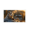 Wolf in Winter Cabin Sticker — Cozy Rustic Nature Kiss-Cut Sticker