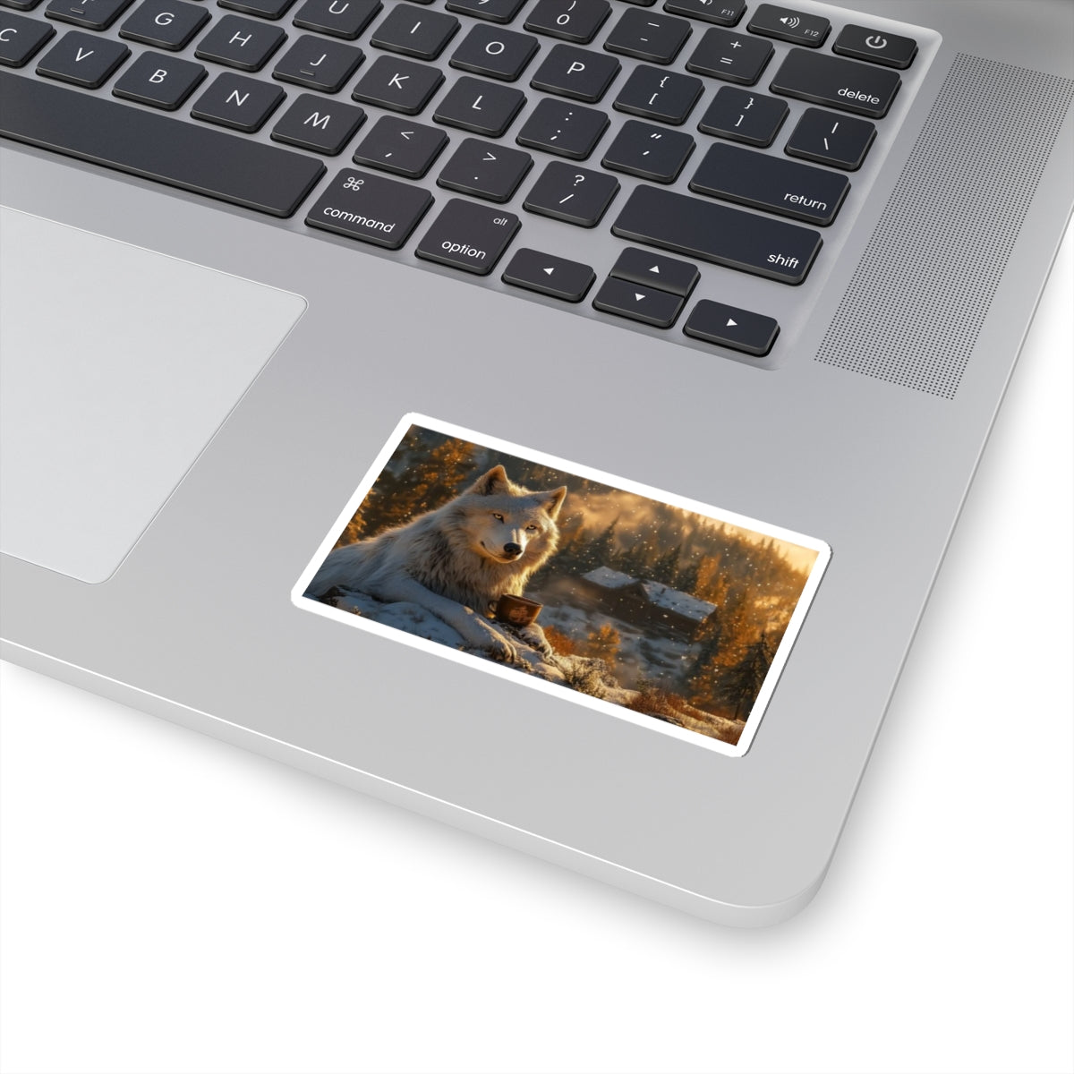 Wolf in Winter Cabin Sticker — Cozy Rustic Nature Kiss-Cut Sticker