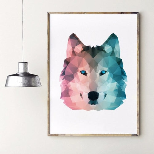 Geometric Wolf Canvas Art Print Wall Pictures ,